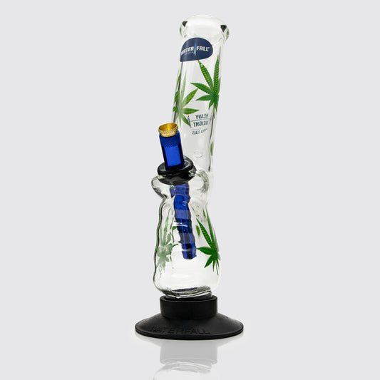 Medium Gripper Glass Bong - Leaf Decal Waterfall