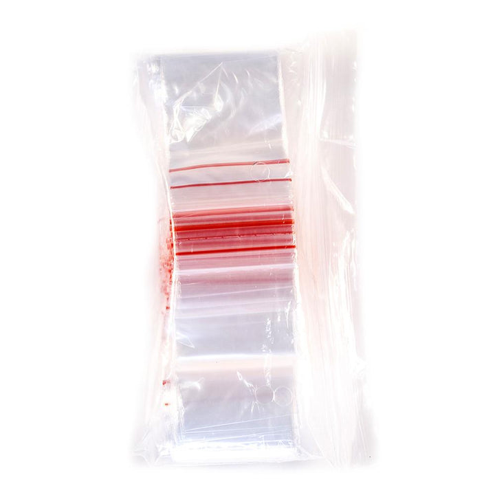 PLASTIC BAG ZIP - 2" x 3" ( 50mmx75mm ) RED STRIPE P/S (100) The Bong Shop