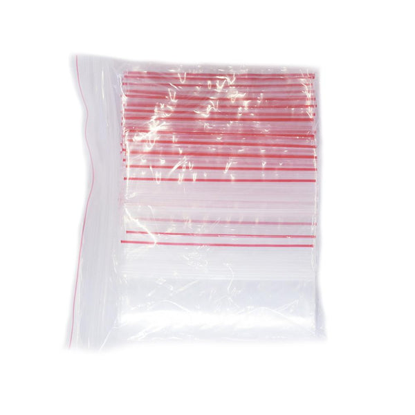 PLASTIC BAG ZIP 3" X 4" (75mmx100mm) RED STRIPE P/S BAG (100) The Bong Shop
