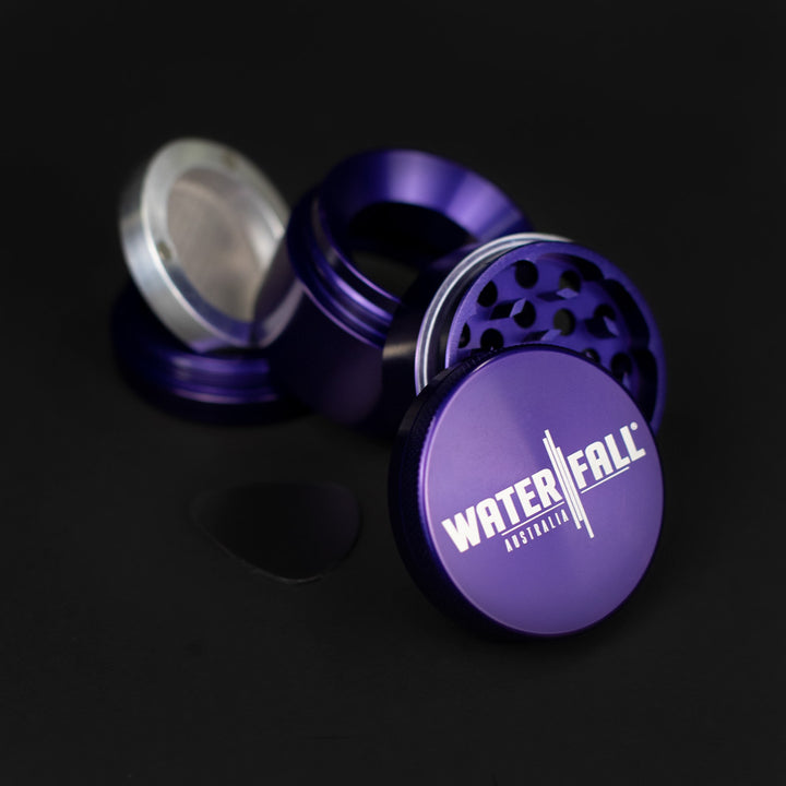 Four-Part Aluminium Grinder with Removable Screen - Blue (50mm) Waterfall