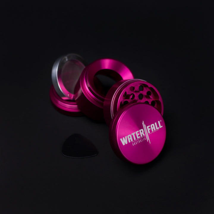 Four-Part Aluminium Grinder with Removable Screen - Pink (50mm) Waterfall