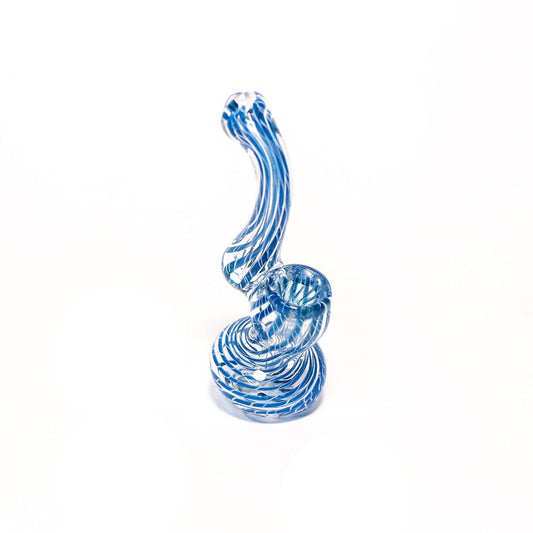 GLASS BUBBLER - 12CM CLEAR WITH BLUE THREAD STRIPES The Bong Shop