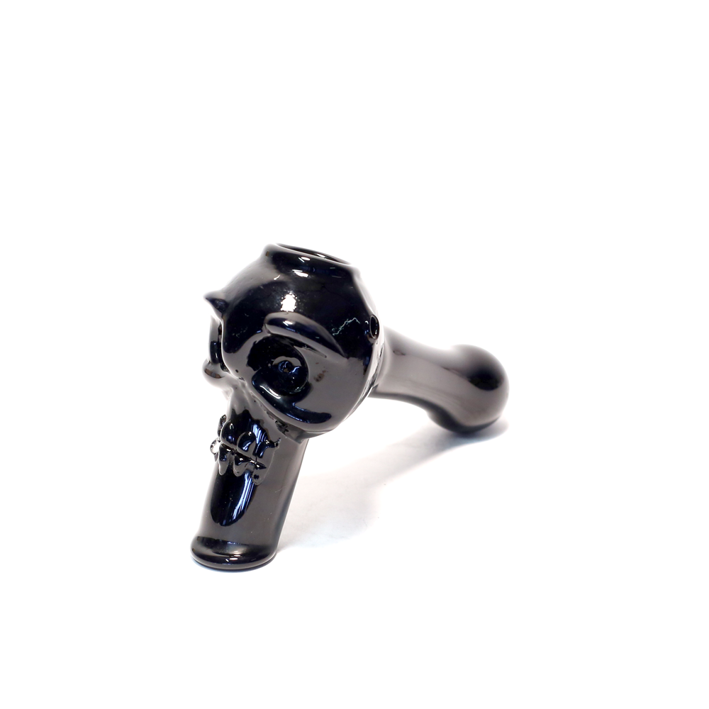 PIPE - GLASS LARGE BLACK SKULL The Bong Shop