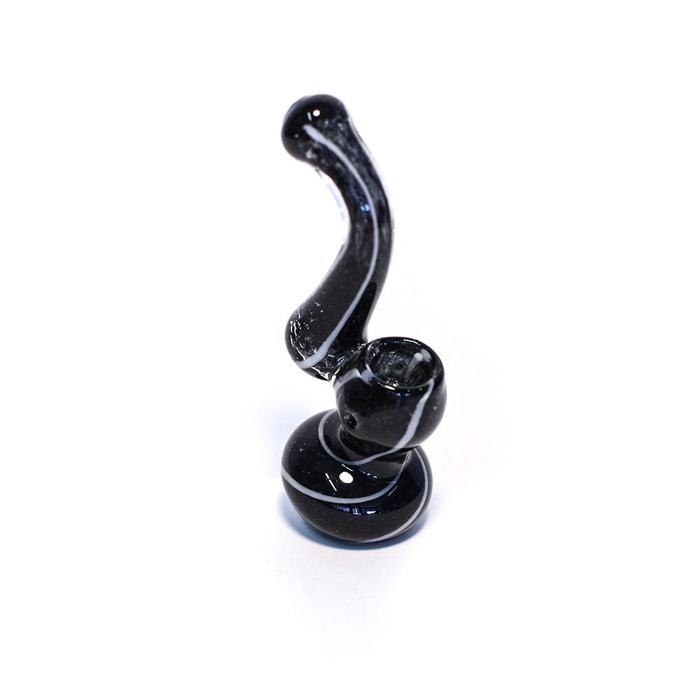 GLASS BUBBLER - 12CM BLACK WITH WHITE STRIPES The Bong Shop
