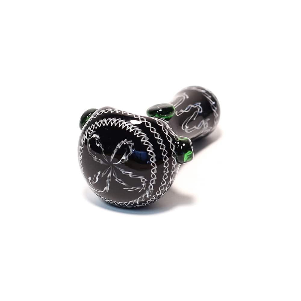 PIPE - GLASS DRY BLACK BASE W WHITE SWIRLING LINES The Bong Shop