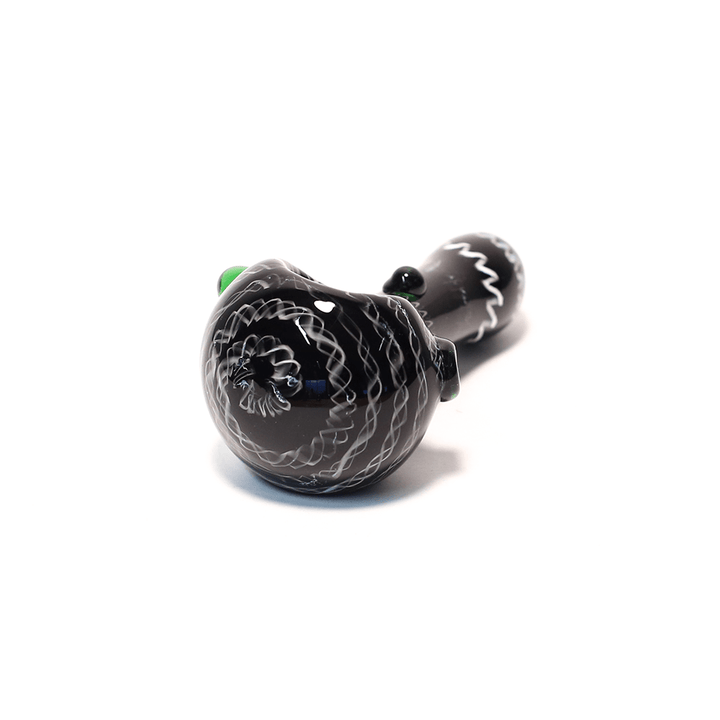PIPE - GLASS DRY BLACK BASE W WHITE SWIRLING LINES The Bong Shop