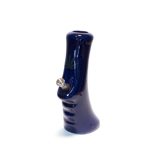 Small Gripper Ceramic Bong - Blue (Green Leaf) The Bong Shop