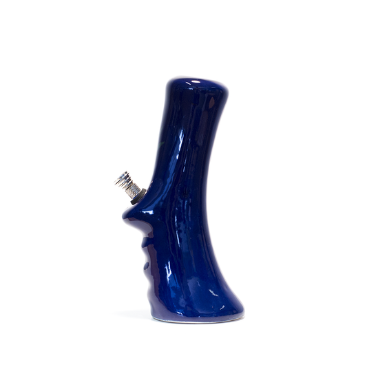 Small Gripper Ceramic Bong - Blue (Green Leaf) The Bong Shop