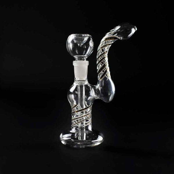 GLASS BUBBLER - 21CM CLEAR WITH BLACK & WHITE STRIPES REMOVABLE GLASS CONE The Bong Shop
