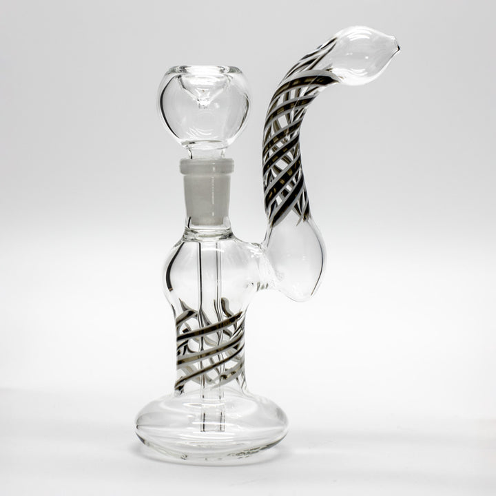 GLASS BUBBLER - 21CM CLEAR WITH BLACK & WHITE STRIPES REMOVABLE GLASS CONE The Bong Shop