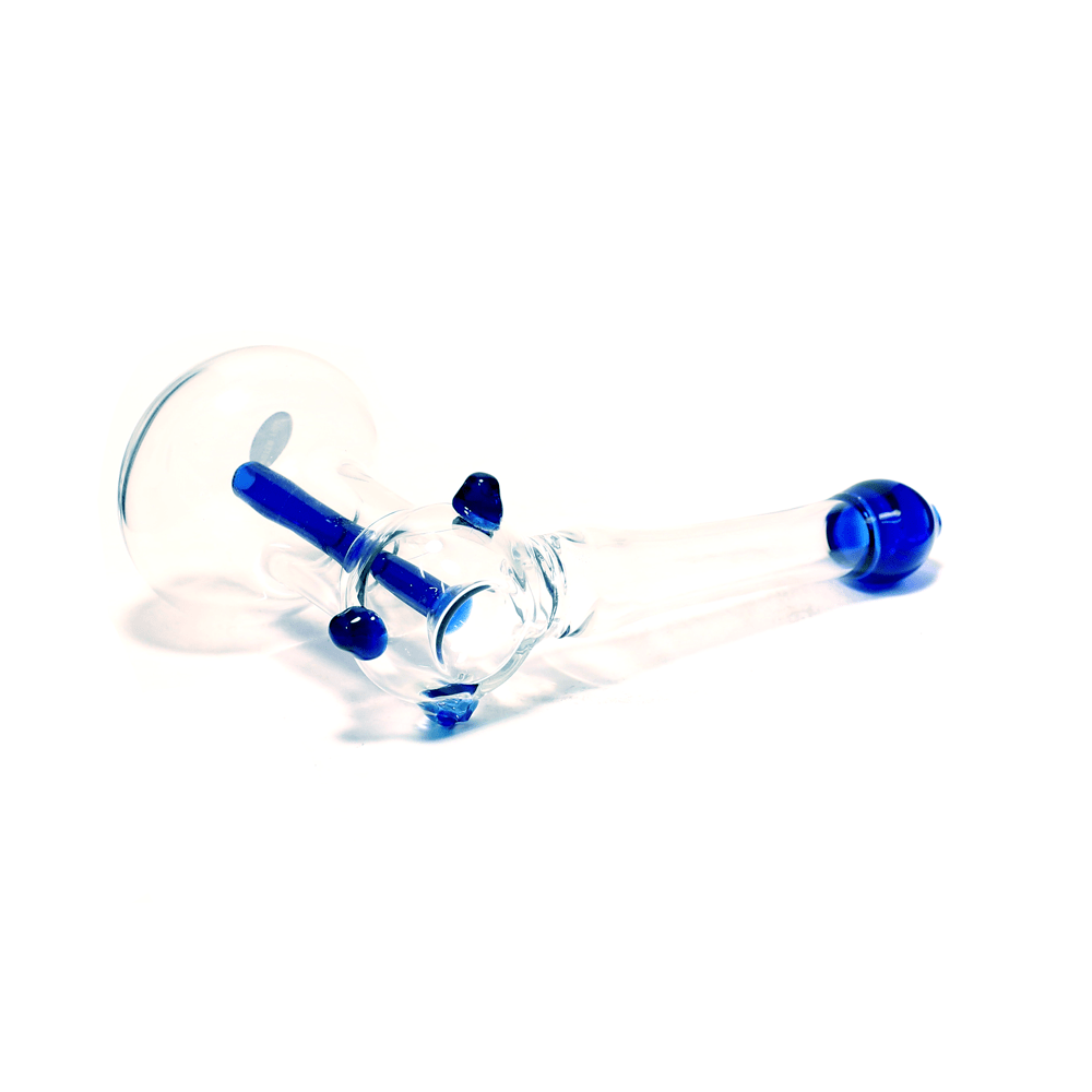 PIPE - GLASS HAMMER PIPE BLUE TIP STEM AND SHOT HOLE 10cm x 16cm The Bong Shop