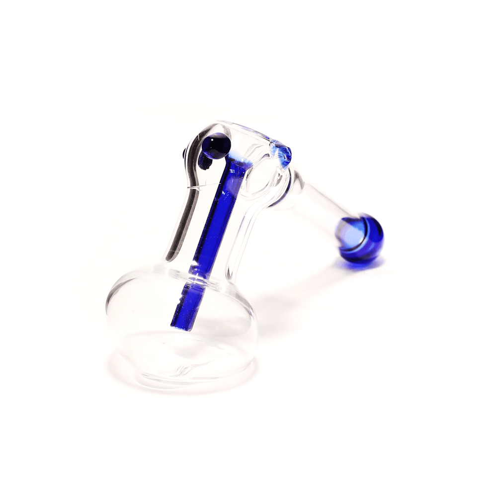 PIPE - GLASS HAMMER PIPE BLUE TIP STEM AND SHOT HOLE 10cm x 16cm The Bong Shop