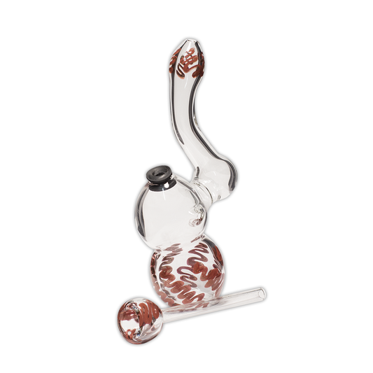 Glass Bubbler - 17cm Clear With Red Squiggles Removable Glass Slider The Bong Shop
