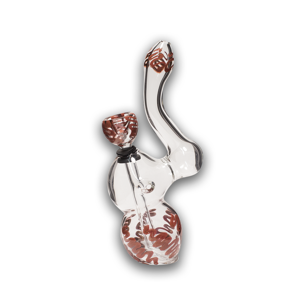 Glass Bubbler - 17cm Clear With Red Squiggles Removable Glass Slider The Bong Shop