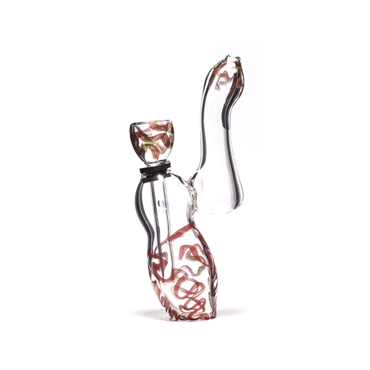GLASS BUBBLER - 14CM CLEAR WITH RED SQUIGGLES REMOVABLE GLASS SLIDER The Bong Shop