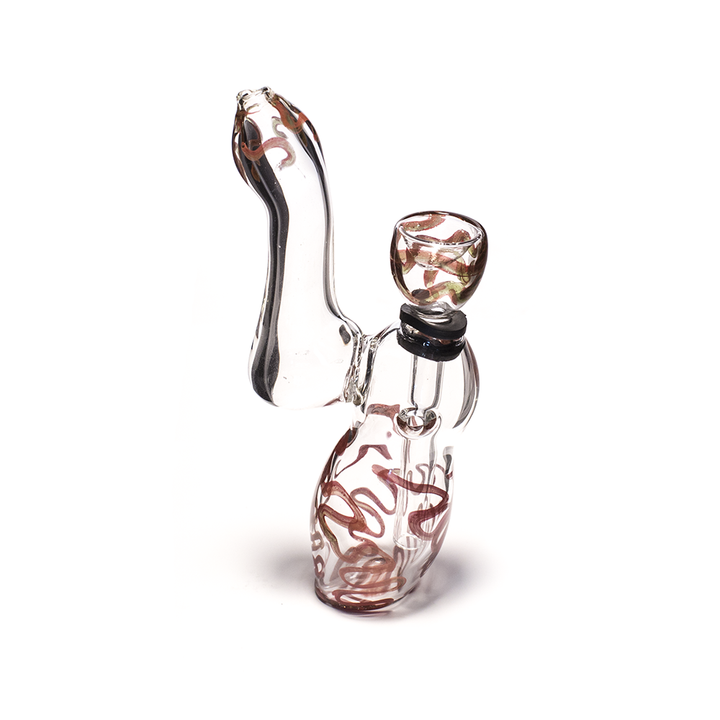 GLASS BUBBLER - 14CM CLEAR WITH RED SQUIGGLES REMOVABLE GLASS SLIDER The Bong Shop