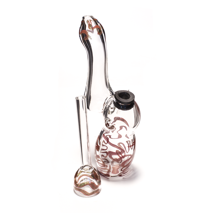 GLASS BUBBLER - 14CM CLEAR WITH RED SQUIGGLES REMOVABLE GLASS SLIDER The Bong Shop