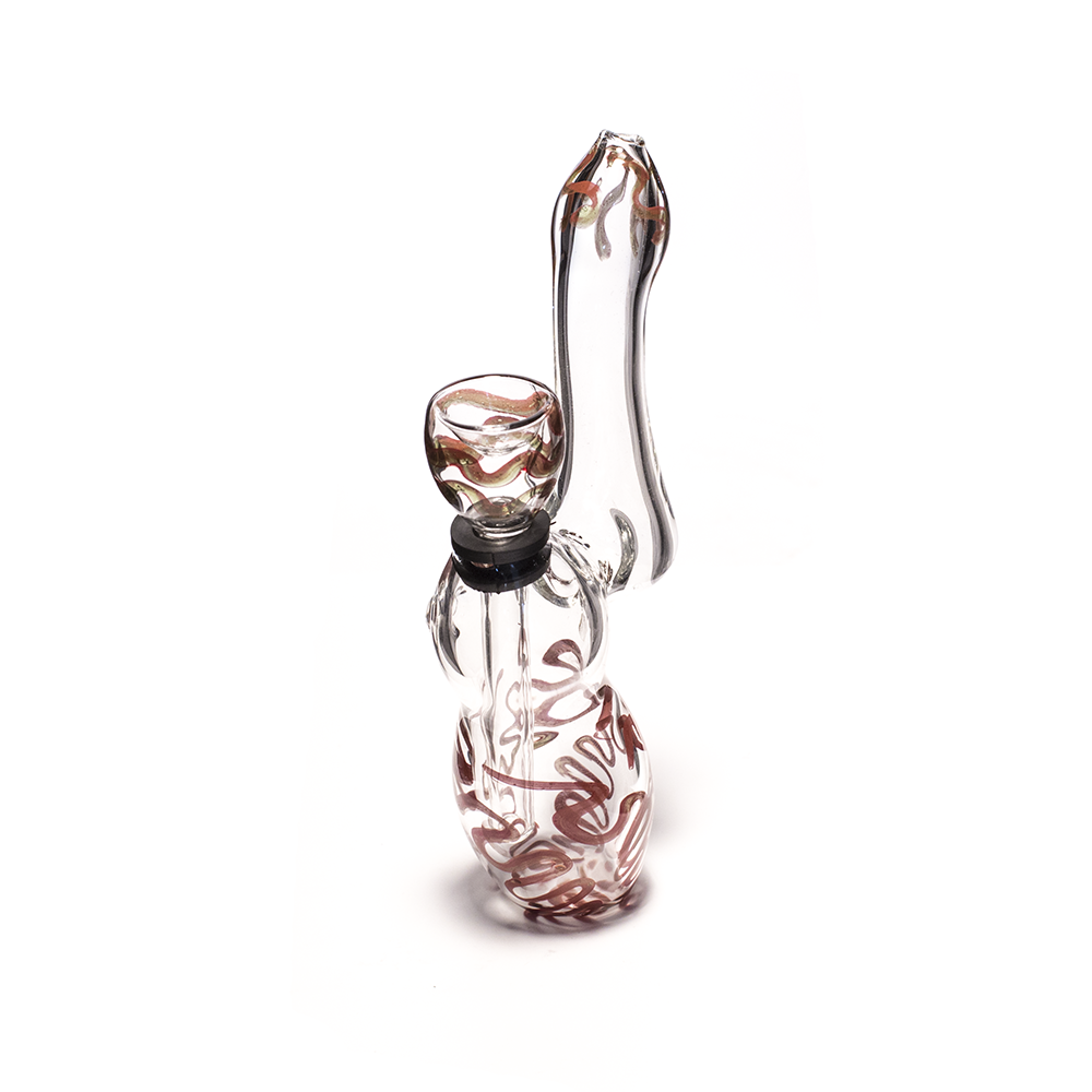 GLASS BUBBLER - 14CM CLEAR WITH RED SQUIGGLES REMOVABLE GLASS SLIDER The Bong Shop