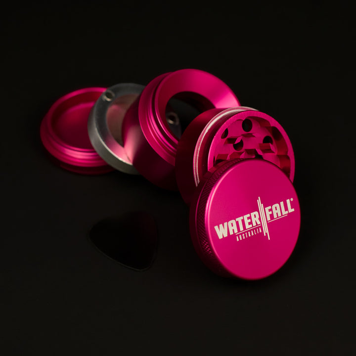 Four-Part Aluminium Grinder with Removable Screen - Gloss Pink (43mm) Waterfall