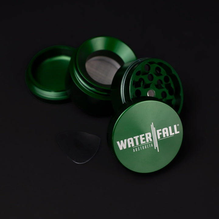 Four-Part Aluminium Grinder with Removable Screen - Green (50mm) Waterfall