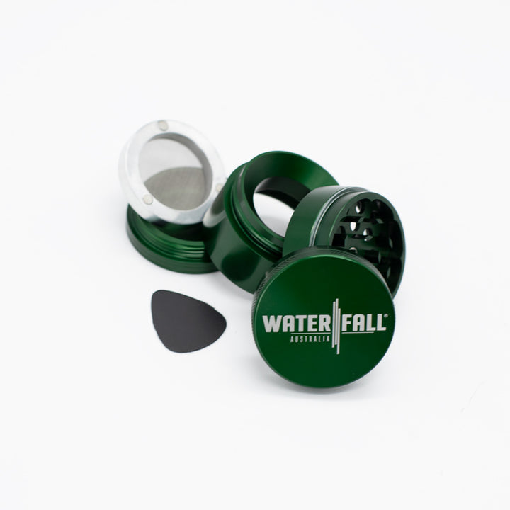 Four-Part Aluminium Grinder with Removable Screen - Green (50mm) Waterfall
