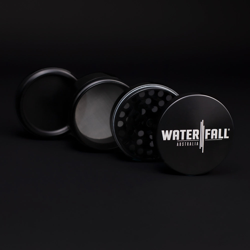 Four-Part Aluminium Grinder - Gloss Black (75mm) Waterfall