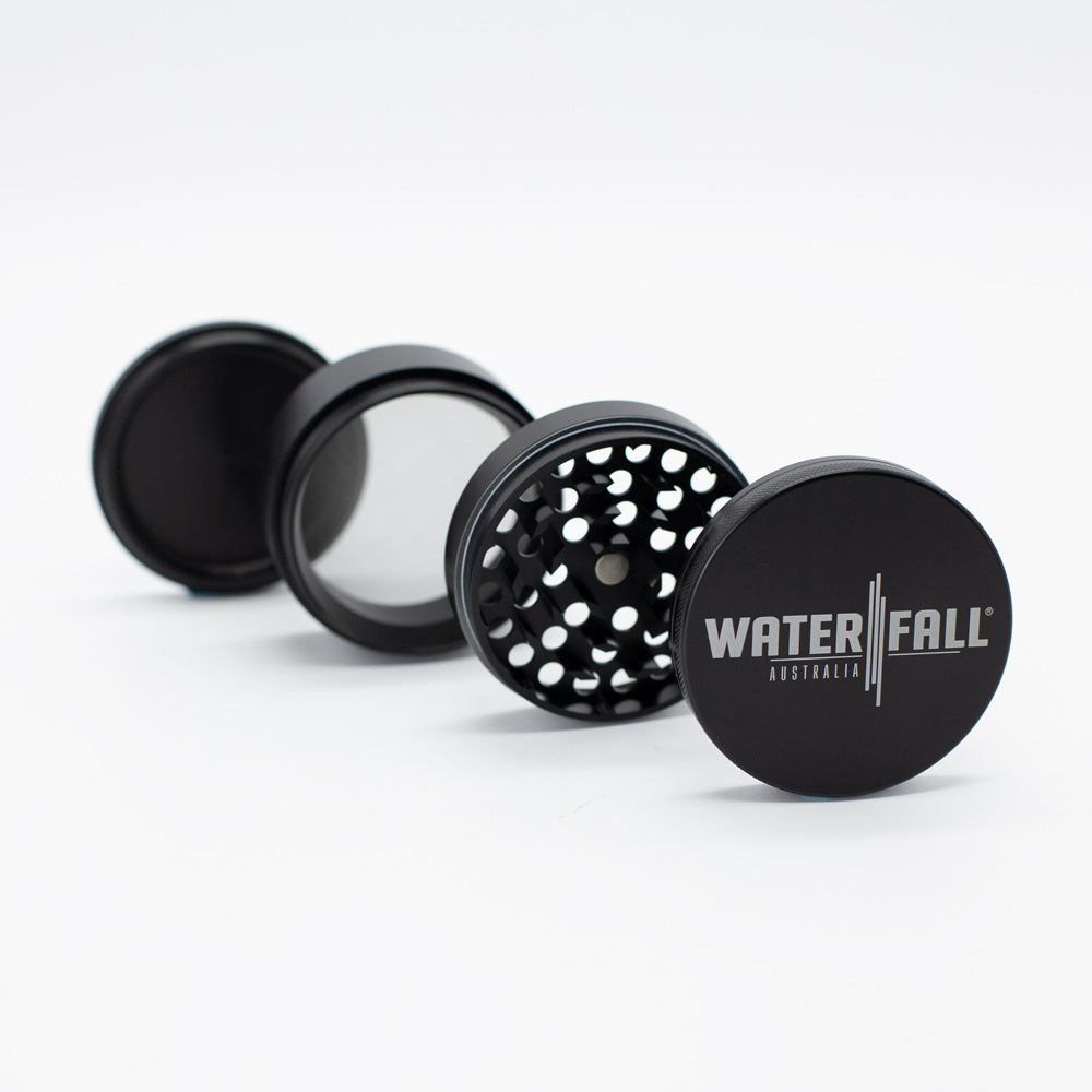 Four-Part Aluminium Grinder - Gloss Black (75mm) Waterfall