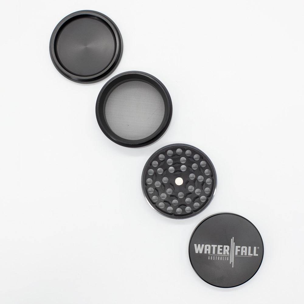 Four-Part Aluminium Grinder - Gloss Black (75mm) Waterfall