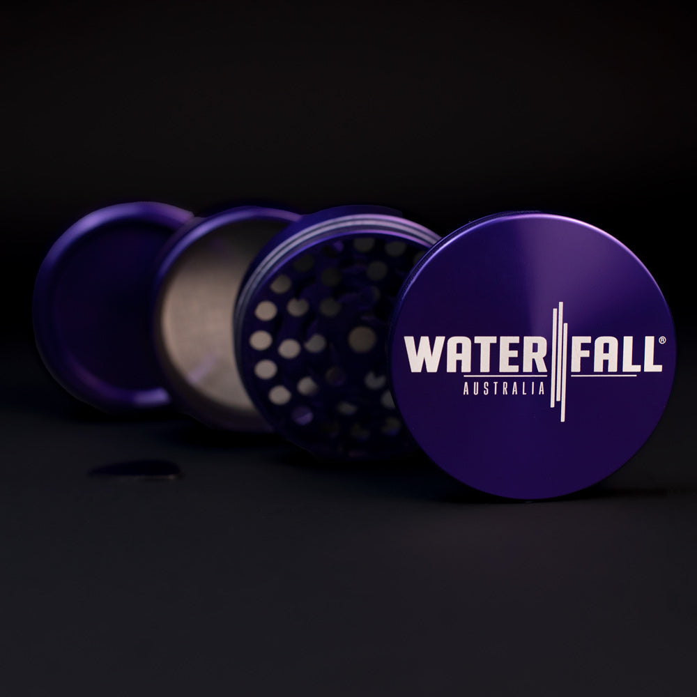 Four-Part Aluminium Grinder - Gloss Blue (75mm) Waterfall