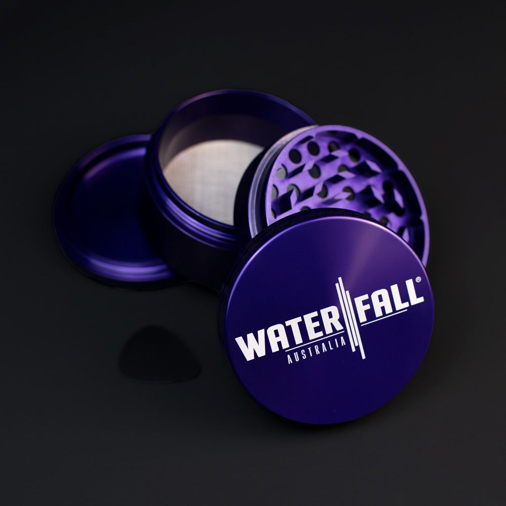 Four-Part Aluminium Grinder - Gloss Blue (75mm) Waterfall