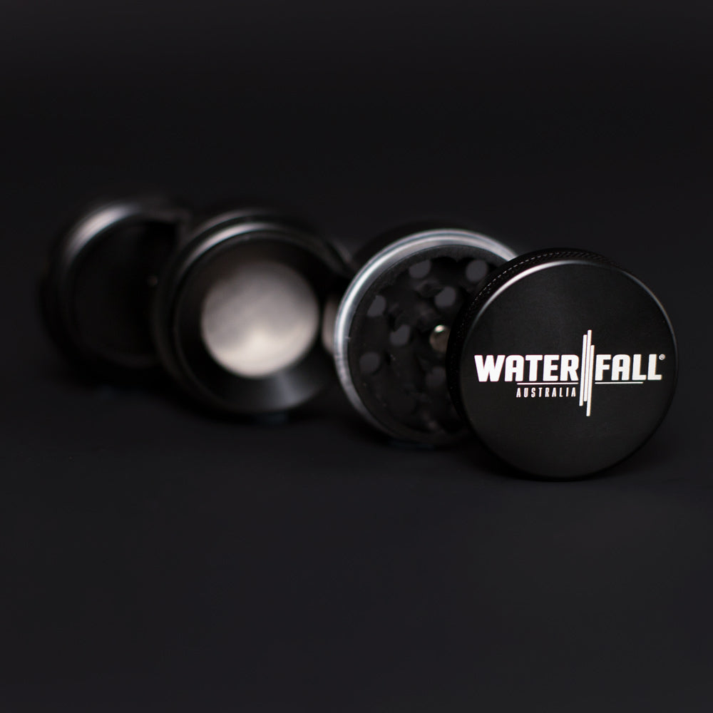 Four-Part Aluminium Grinder with Removable Screen - Gloss Black (43mm) Waterfall