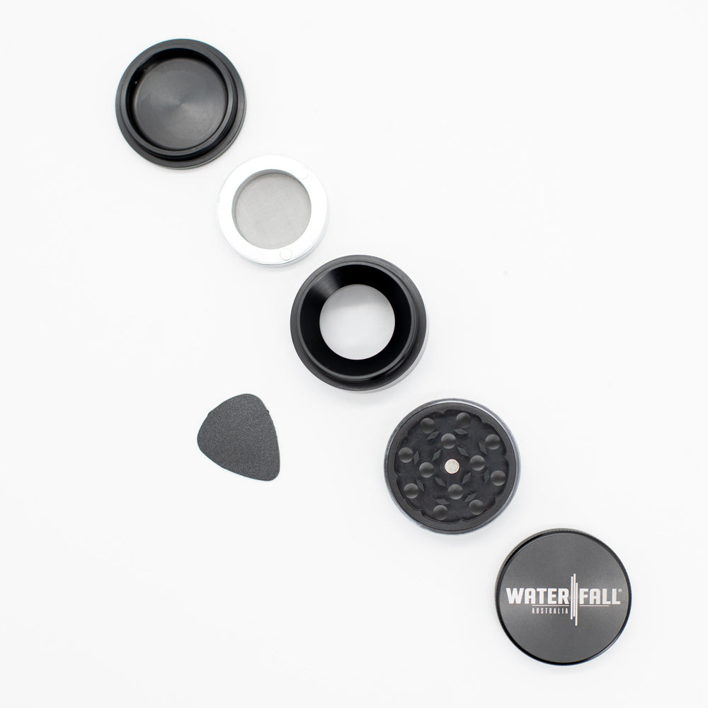 Four-Part Aluminium Grinder with Removable Screen - Gloss Black (43mm) Waterfall