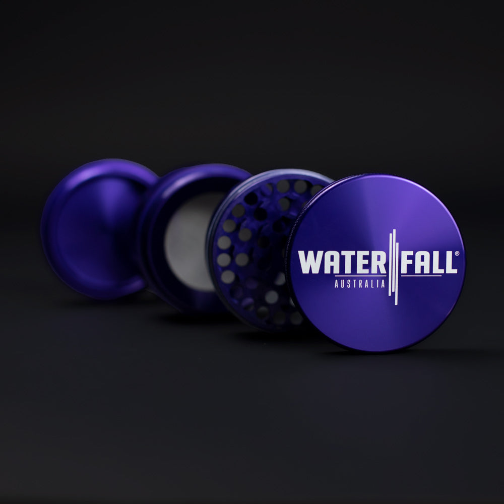 Four-Part Aluminium Grinder with Removable Screen - Gloss Blue (63mm) Waterfall