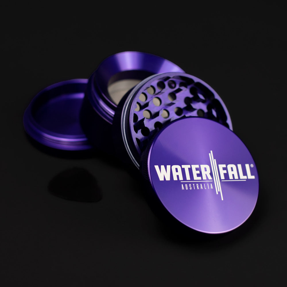 Four-Part Aluminium Grinder with Removable Screen - Gloss Blue (63mm) Waterfall