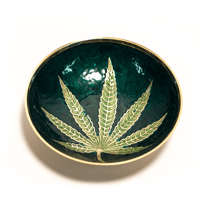 BRASS BOWL WITH LEAF 6 INCHES The Bong Shop