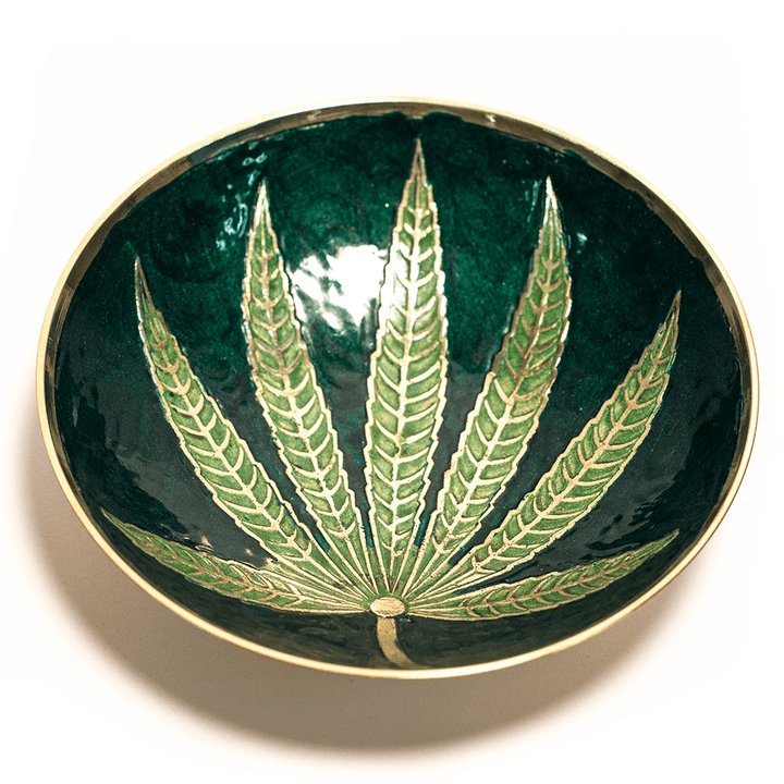 BRASS BOWL WITH LEAF 8 INCHES The Bong Shop