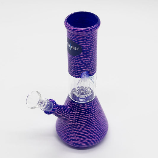 WATERFALL - MINI PERC GLASS BONG - PURPLE PINK CROSSHATCH Waterfall