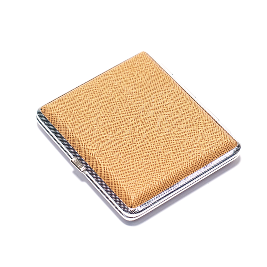 CIGARETTE CASE - LIGHT BROWN, SILVER FRAME 95MM X 85MM The Bong Shop