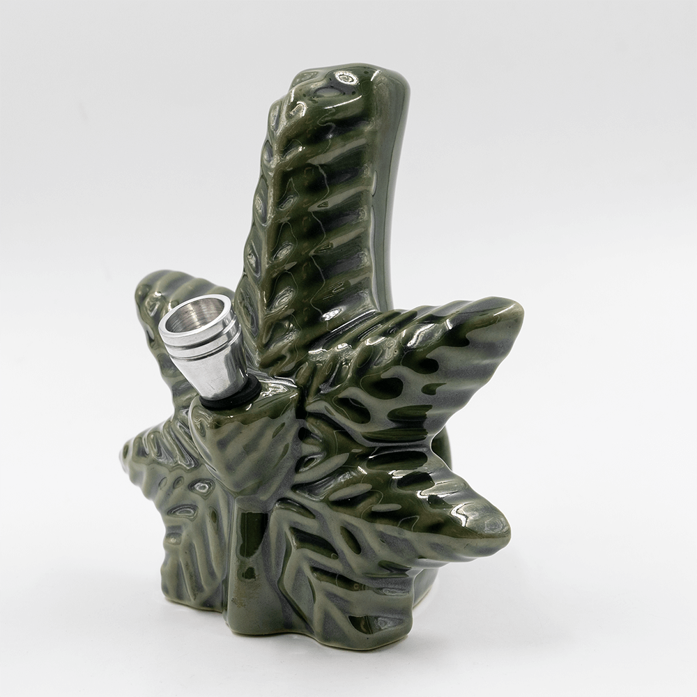 Textured Leaf Ceramic Bong - Green The Bong Shop
