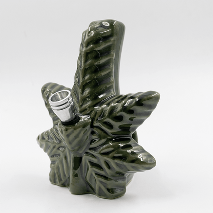 Textured Leaf Ceramic Bong - Green The Bong Shop