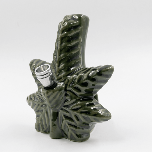 Textured Leaf Ceramic Bong - Green The Bong Shop