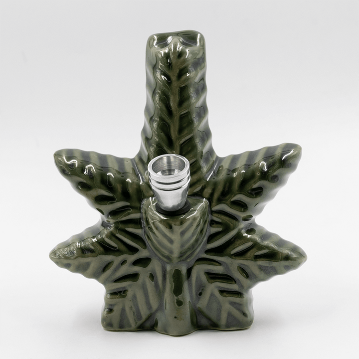 Textured Leaf Ceramic Bong - Green The Bong Shop