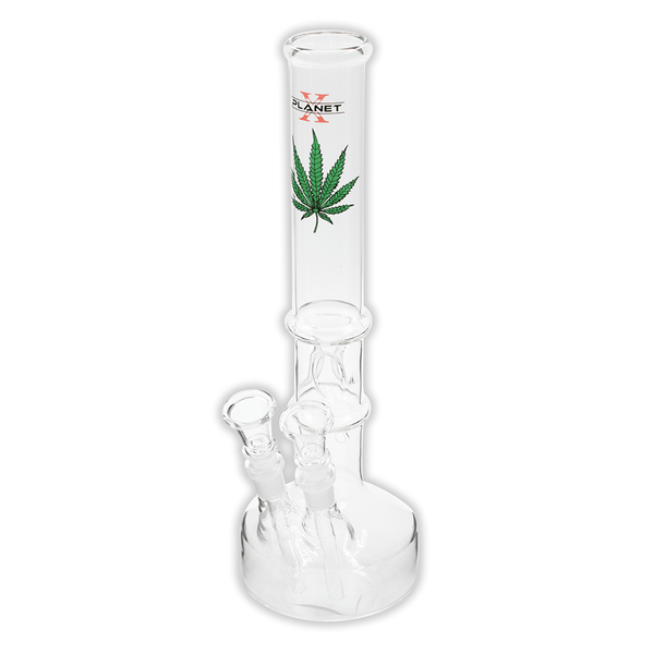 Stereo Double Cone Glass Bong - Leaf Decal Planet X