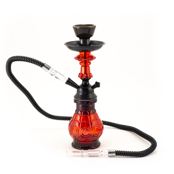 HOOKAH - 30cm 1 HOSE RED GLASS BLACK METAL & CONE The Bong Shop