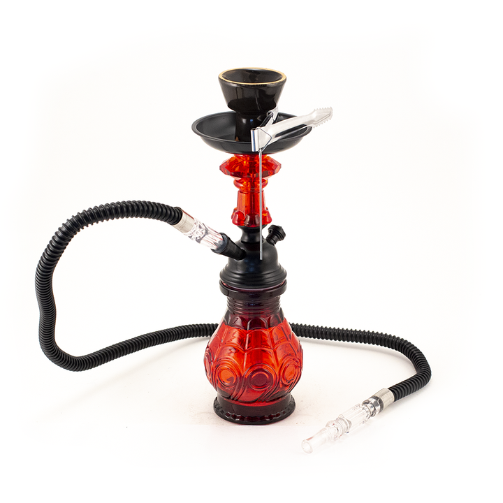 HOOKAH - 30cm 1 HOSE RED GLASS BLACK METAL & CONE The Bong Shop