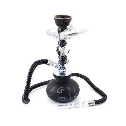 HOOKAH - 26cm 1 HOSE BLACK ARABIC GLASS CHROME METAL & BLK CONE The Bong Shop