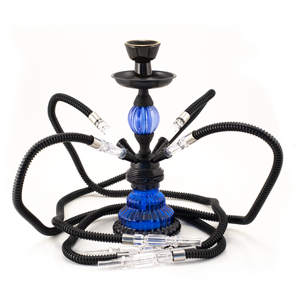 HOOKAH - 30cm 4 HOSE BLUE JELLY GLASS BLACK METAL & CONE The Bong Shop