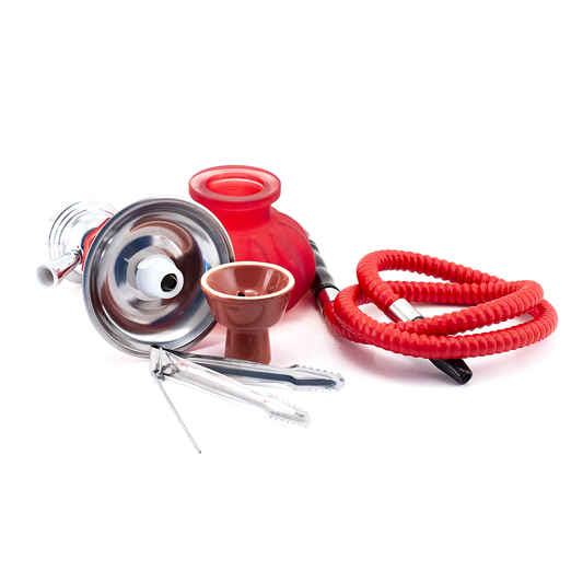 HOOKAH - 25cm 1 HOSE RED GLASS CHROME METAL RED CONE The Bong Shop