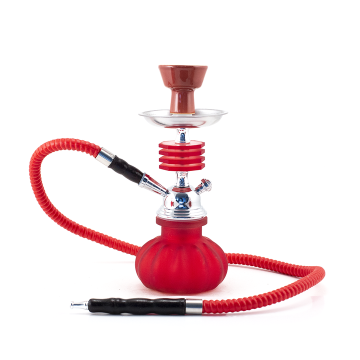 HOOKAH - 25cm 1 HOSE RED GLASS CHROME METAL RED CONE The Bong Shop