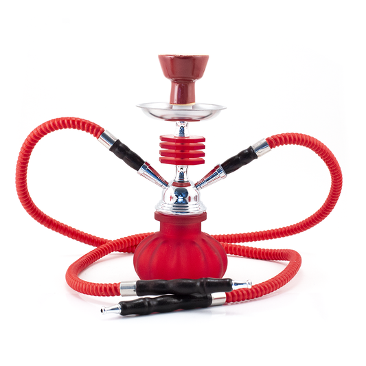 HOOKAH - 25cm 2 HOSE RED GLASS CHROME METAL RED CONE The Bong Shop
